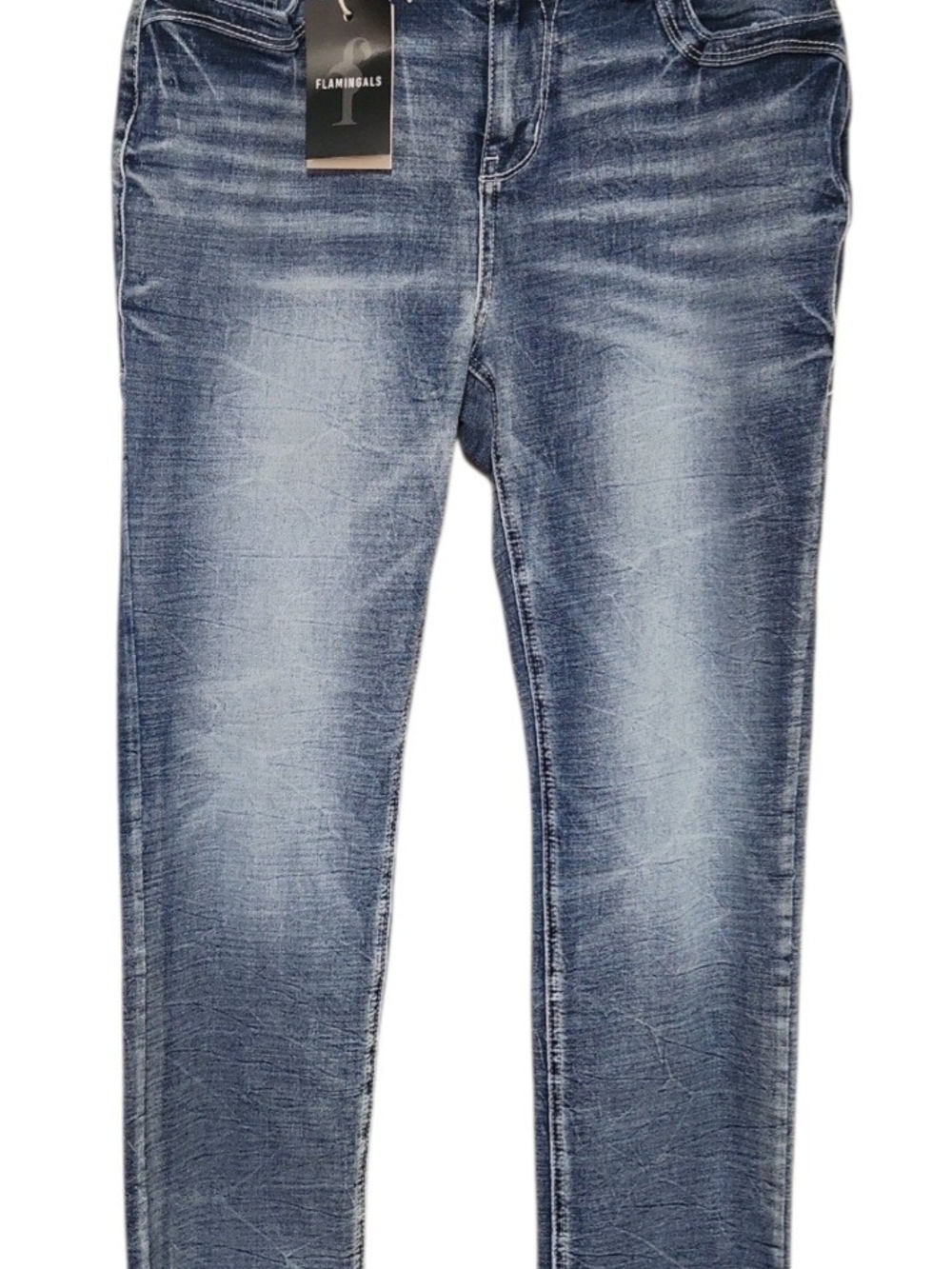 Flamingals Washed Blue Slim Whiskering Jeans With Backet Details